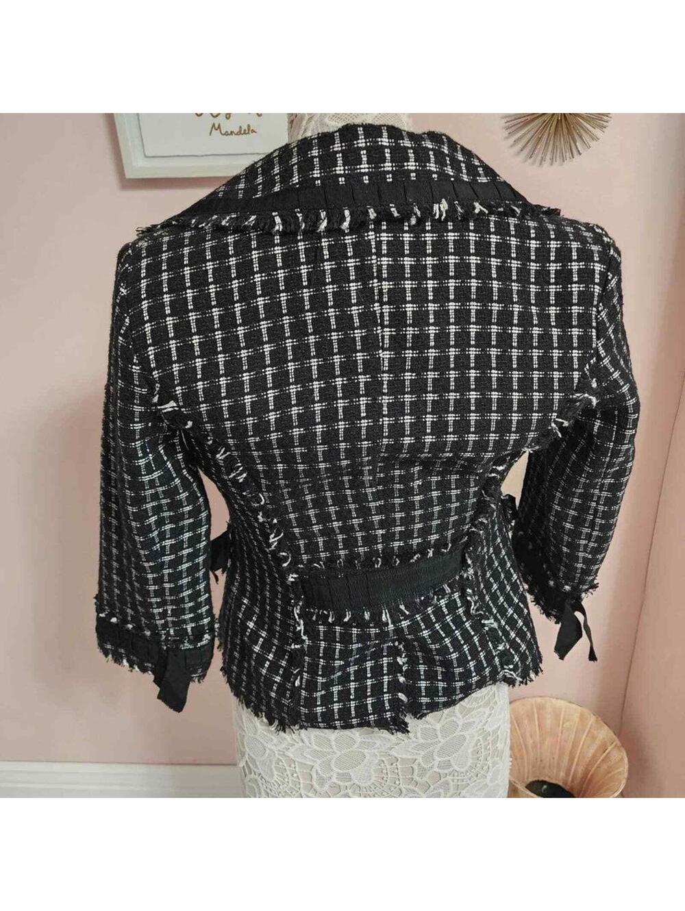 WHBM white house black market fringe ribbon tweed unique blazer 00 - Picture 3 of 6